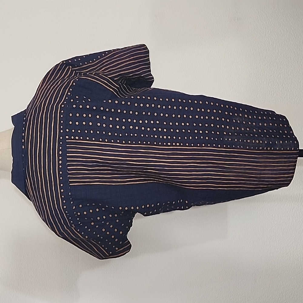 Vatpave Shirt Button Down Short Sleeve  Mens Polka dot and Stripe Navy Size M - Picture 5 of 11